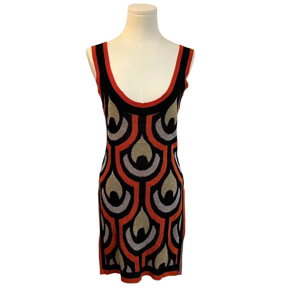 Micas Geometric Knit Mini Dress Retro Bodycon Mod Print M